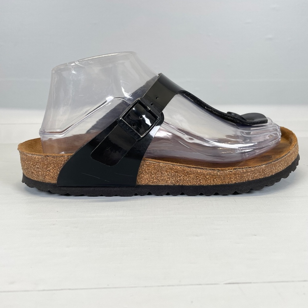 Birkenstock Gizeh Sandals Womens Size 37 US 6 Black Patent Leather Cork Shoes